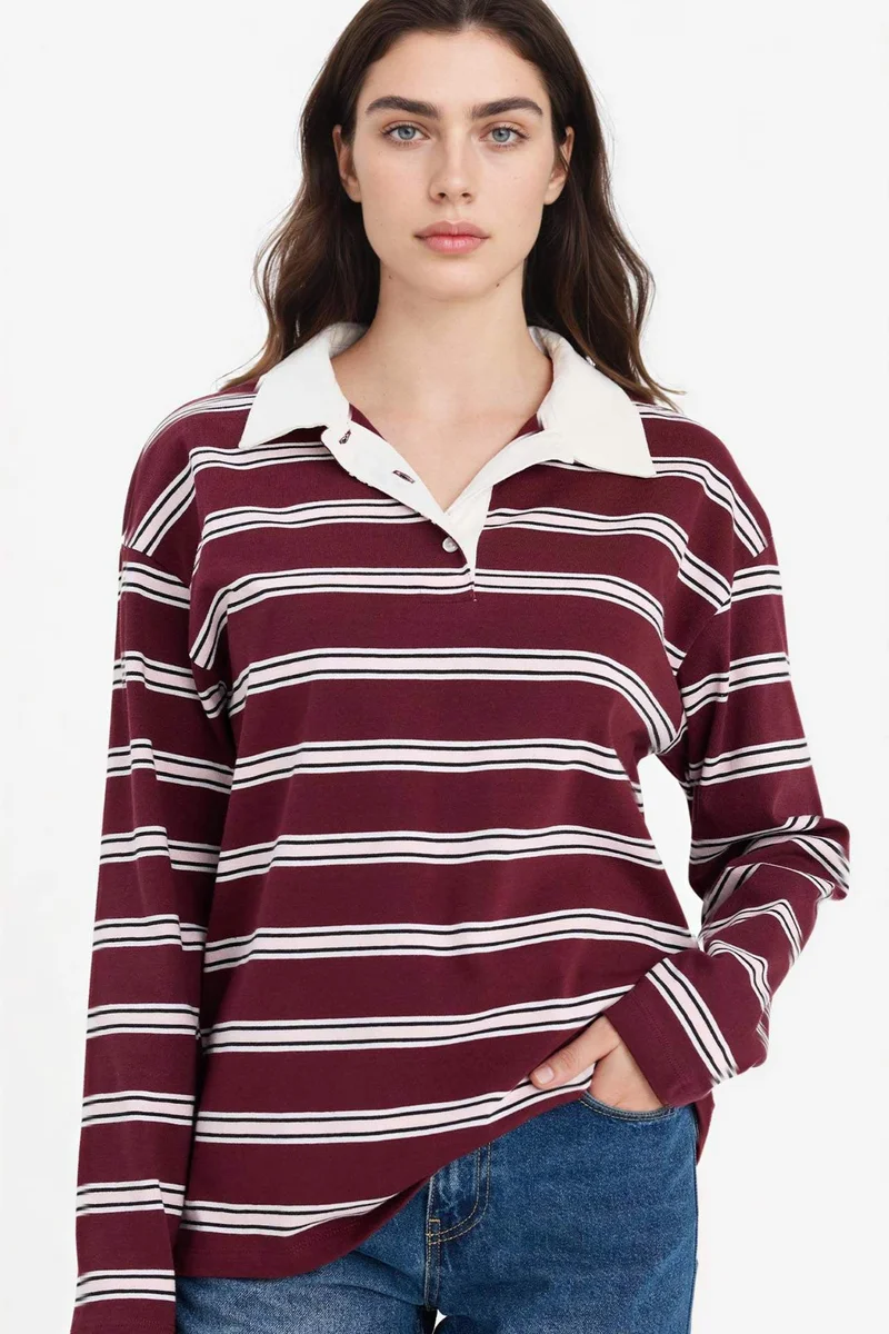 ديفاكتو 100% Cotton Loose Fit Striped Sweatshirt