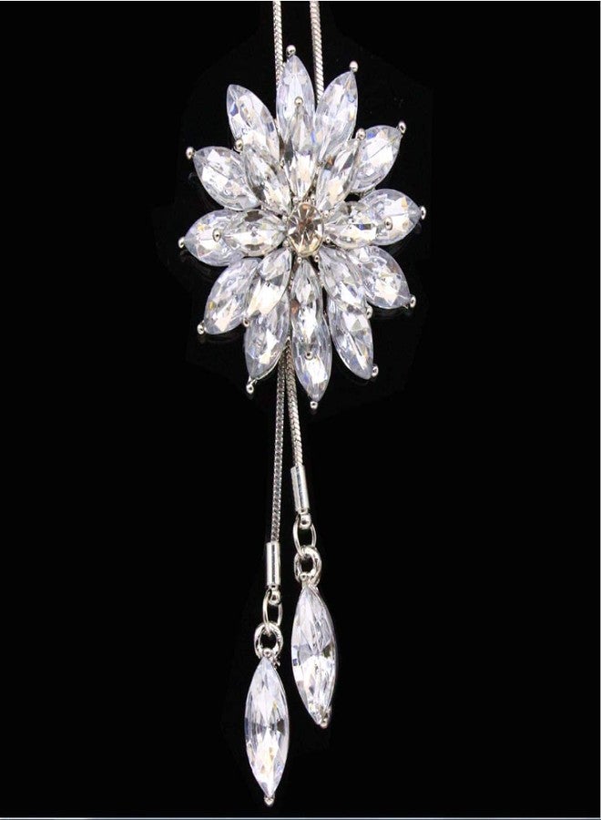 سيثر قلادة طويلة مرصعة بأحجار الراين على شكل زهرة اللوتس، مناسبة للنساء، بتصميم سلسلة أنيقة قابلة للتعديل، مثالية لإطلالة أنيقة في حفلات الشتاء والمساء وحفلات الزفاف. - Image 3