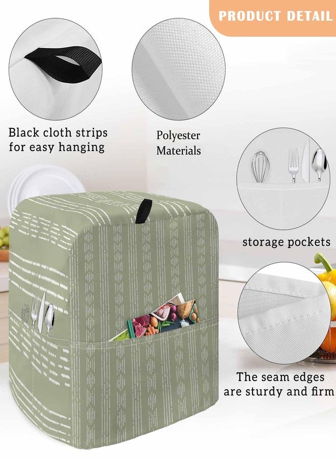 Zadaling Spring Stand Mixer Dust Proof Cover with Pocket, Sage Green White Lines Vintage Texture Home Decor Waterproof Farmhouse Kitchen Accessories for Stand Mixer Coffee Maker Bread Maker 6-8 Quart - Image 3