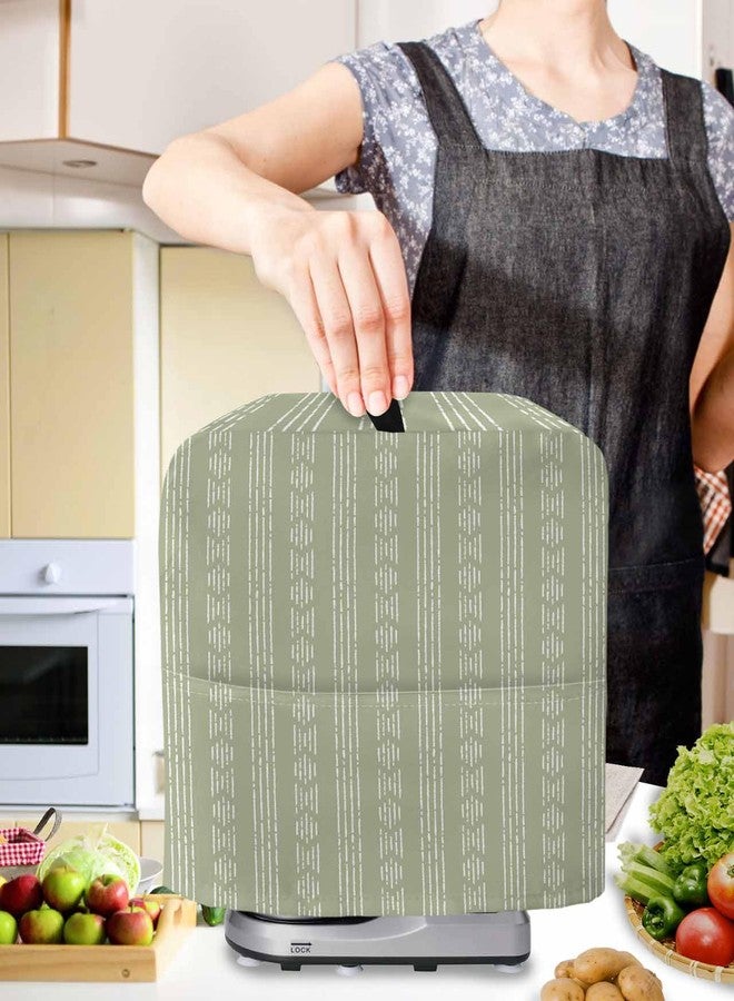 Zadaling Spring Stand Mixer Dust Proof Cover with Pocket, Sage Green White Lines Vintage Texture Home Decor Waterproof Farmhouse Kitchen Accessories for Stand Mixer Coffee Maker Bread Maker 6-8 Quart - Image 2