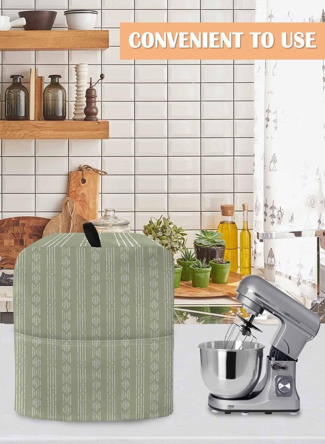Zadaling Spring Stand Mixer Dust Proof Cover with Pocket, Sage Green White Lines Vintage Texture Home Decor Waterproof Farmhouse Kitchen Accessories for Stand Mixer Coffee Maker Bread Maker 6-8 Quart - Image 4