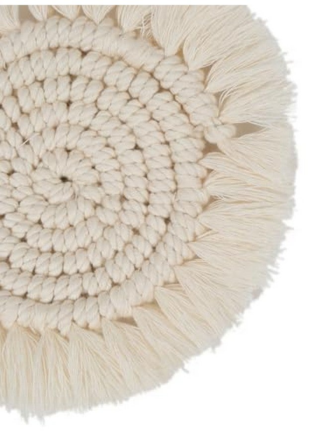 MY CREATIVE HUT My Creative Hut Macrame Set of 2 Round Coasters Bohemian Style, Handmade, More Absorbent, Traditional, Diwali Gifting, Multipurpose, Big Size (Off White) - Image 2