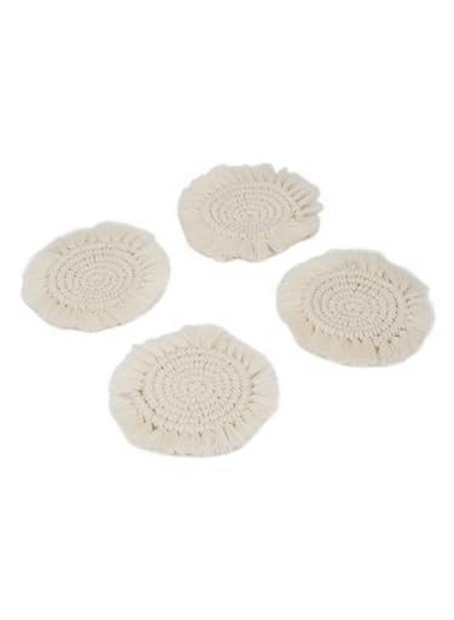 MY CREATIVE HUT My Creative Hut Macrame Set of 2 Round Coasters Bohemian Style, Handmade, More Absorbent, Traditional, Diwali Gifting, Multipurpose, Big Size (Off White) - Image 4