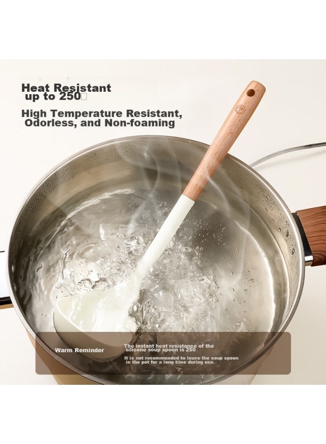 JD.com Jd Jingzao Antibacterial Silicone Soup Ladle With Beech Wood Extended Handle, Non-stick Large Soup Spoon For Home Use, Extended Anti-scalding Ladle  - Image 3