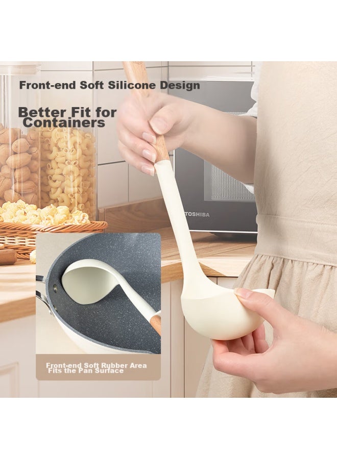 JD.com Jd Jingzao Antibacterial Silicone Soup Ladle With Beech Wood Extended Handle, Non-stick Large Soup Spoon For Home Use, Extended Anti-scalding Ladle  - Image 4