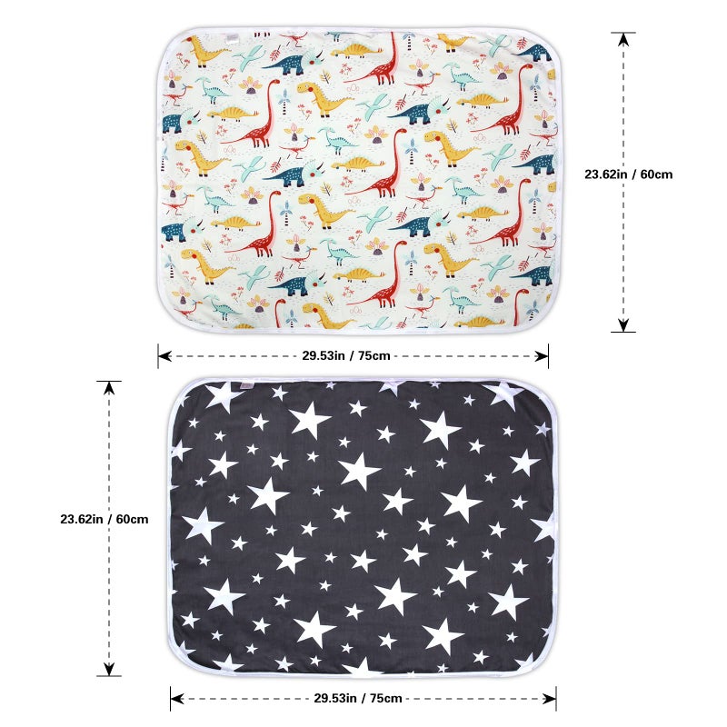 Bnditeu 2Pcs Diaper Changing Pads for Baby, Dinosaur Change Mat, 3Layers Waterproof Change Pad Foldable Absorbent Mats for Women, Reusable Incontinence Underpads for Patient 24''x30'' (Dinosaur Black Star) - Image 4