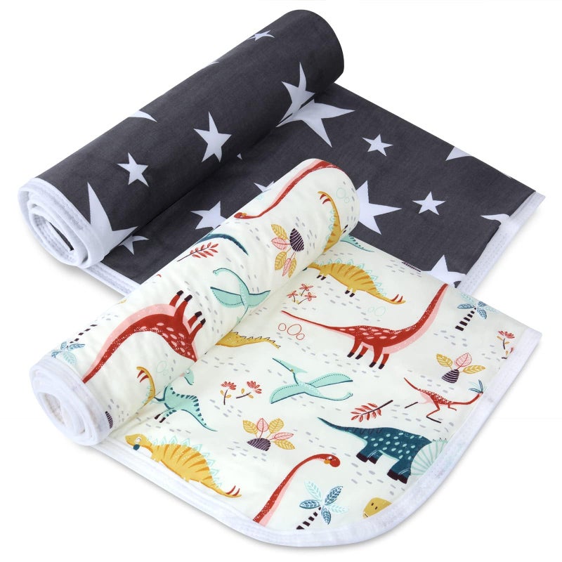 Bnditeu 2Pcs Diaper Changing Pads for Baby, Dinosaur Change Mat, 3Layers Waterproof Change Pad Foldable Absorbent Mats for Women, Reusable Incontinence Underpads for Patient 24''x30'' (Dinosaur Black Star) - Image 1
