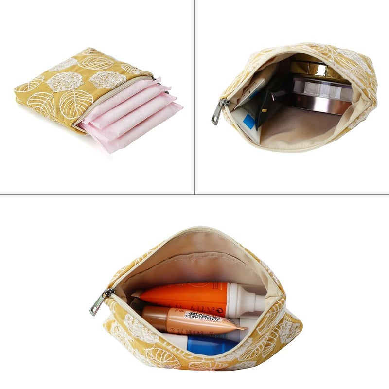 BBORGDC Small Cosmetic Bag Set of 3 for Purse, Yellow Floral Cotton Makeup Bags, 3 Sizes Zipper Pouch Organizer for Travel & Toiletries, Gift for Her Birthday, Bridesmaid & Best Friend - Image 4