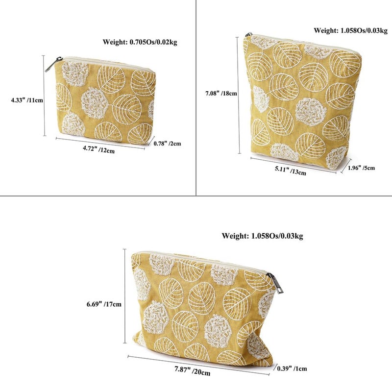 BBORGDC Small Cosmetic Bag Set of 3 for Purse, Yellow Floral Cotton Makeup Bags, 3 Sizes Zipper Pouch Organizer for Travel & Toiletries, Gift for Her Birthday, Bridesmaid & Best Friend - Image 2