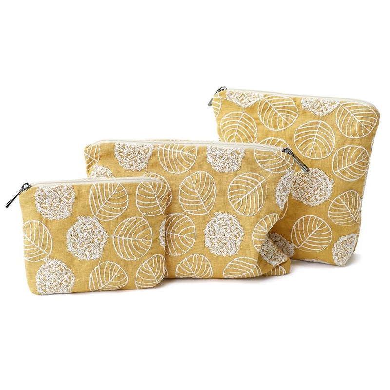 BBORGDC Small Cosmetic Bag Set of 3 for Purse, Yellow Floral Cotton Makeup Bags, 3 Sizes Zipper Pouch Organizer for Travel & Toiletries, Gift for Her Birthday, Bridesmaid & Best Friend - Image 1