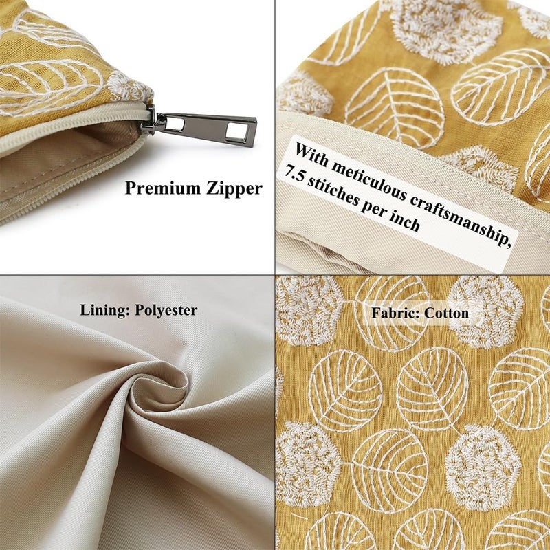 BBORGDC Small Cosmetic Bag Set of 3 for Purse, Yellow Floral Cotton Makeup Bags, 3 Sizes Zipper Pouch Organizer for Travel & Toiletries, Gift for Her Birthday, Bridesmaid & Best Friend - Image 5