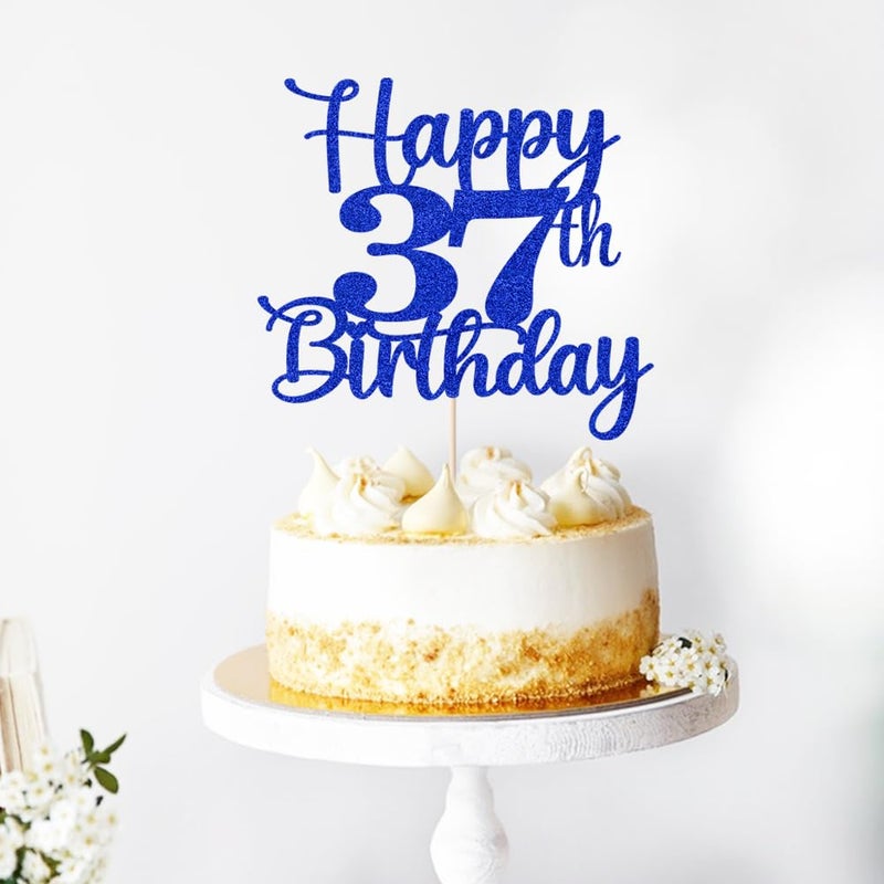 Kaoenla Happy 37th Birthday Cake Topper Hello 37 Cheers to 37 Years 37th Anniversary /37 years old birthday Party Decoration (37th  blue) - Image 5