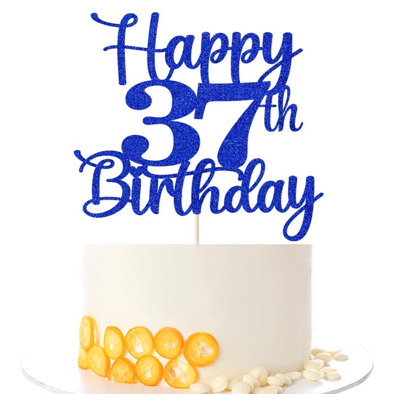 Kaoenla Happy 37th Birthday Cake Topper Hello 37 Cheers to 37 Years 37th Anniversary /37 years old birthday Party Decoration (37th  blue) - Image 1