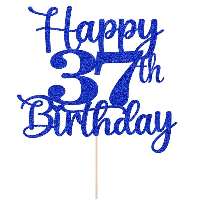 Kaoenla Happy 37th Birthday Cake Topper Hello 37 Cheers to 37 Years 37th Anniversary /37 years old birthday Party Decoration (37th  blue) - Image 2