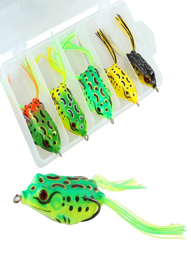 Jeoronuly 5Pcs Topwater Frog Lures Sets with Bait Box, Frog Lure Ray Frog Topwater Fishing Crankbait Lures, Frog Artificial Soft Bait for Bass Snakehead, Weedless Freshwater Soft Simulated Frog Bait - Image 1