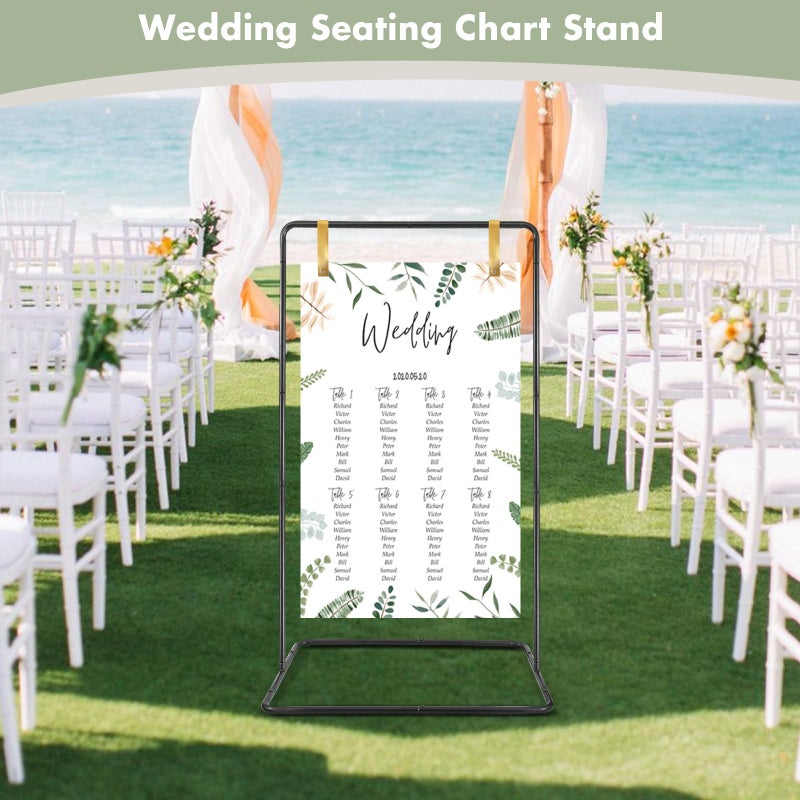 ParseBio Wedding Sign Holder, 68â€x31â€x 20â€ Adjustable Black Welcome Sign Stand with Leather Sign Hanging Straps, Sign Rack,Heavy Duty Easel for Valentines Day, Wedding Seating Chart Stand - Image 2