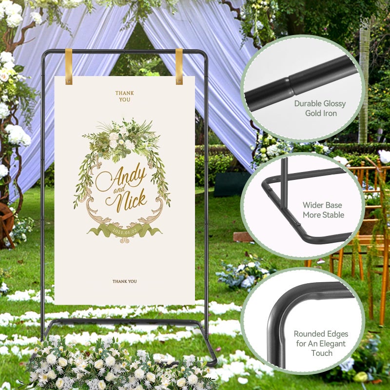 ParseBio Wedding Sign Holder, 68â€x31â€x 20â€ Adjustable Black Welcome Sign Stand with Leather Sign Hanging Straps, Sign Rack,Heavy Duty Easel for Valentines Day, Wedding Seating Chart Stand - Image 3