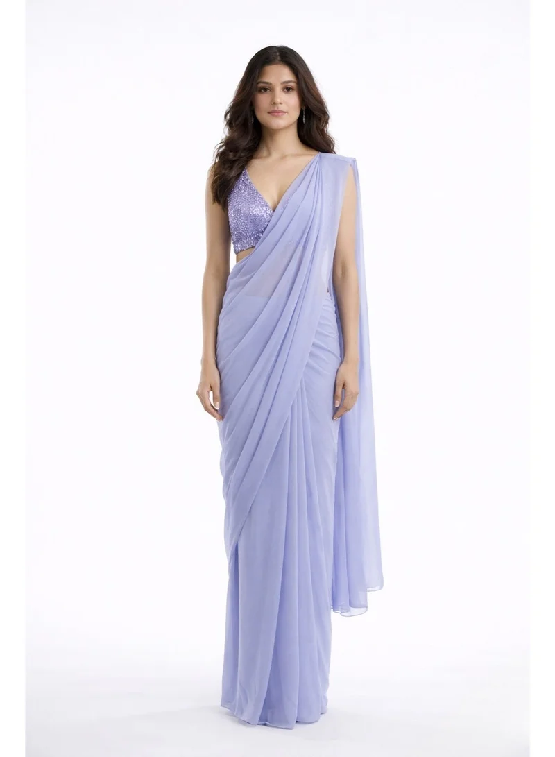 Nool Mist Solid Chiffon Saree with Complimentary Handpicked Blouse Material