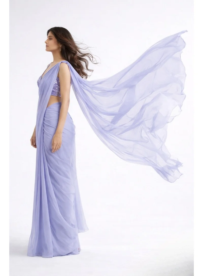 Nool Mist Solid Chiffon Saree with Complimentary Handpicked Blouse Material