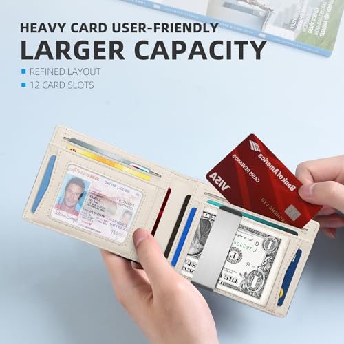 Zitahli Money Clip Wallets for Men,Slim Bifold Wallet 10-12 Cards, Mens Leather Wallet with ID Window,RFID Blocking Thin Minimalist Credit Card Holder,Gifts for Him - Image 2