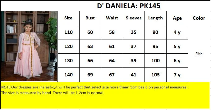 D'Daniela Djamila Embroidered Pink Jalabiya Abaya with Tie-Up Belt and  Sleeves -for Girl