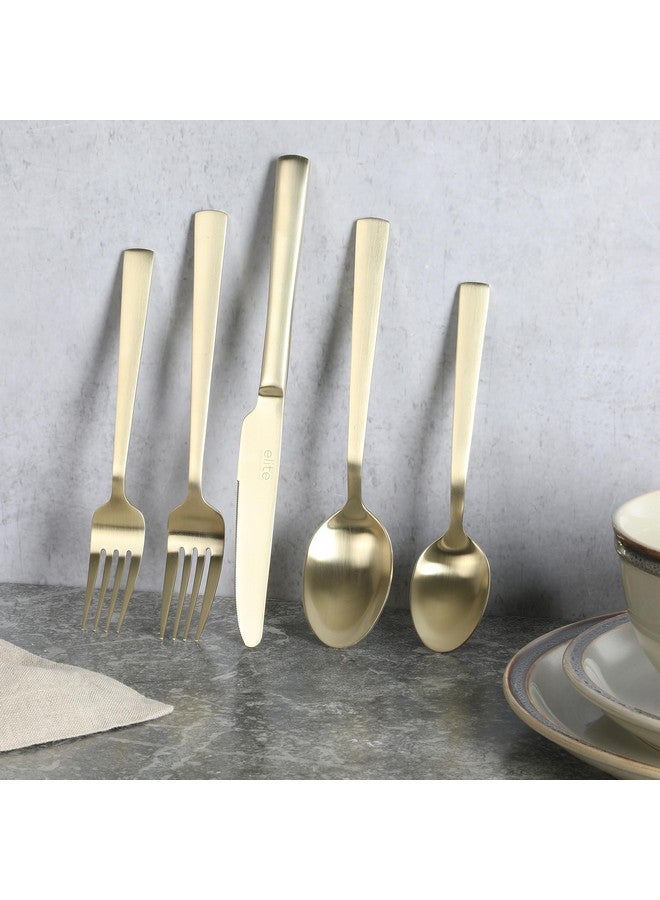 Gibson Elite Earlston 20-Piece Flatware Silverware Set - Stainless Steel Utensils - Forks, Spoons, Knives - Service for 4 - Matte Champagne Gold - Image 2