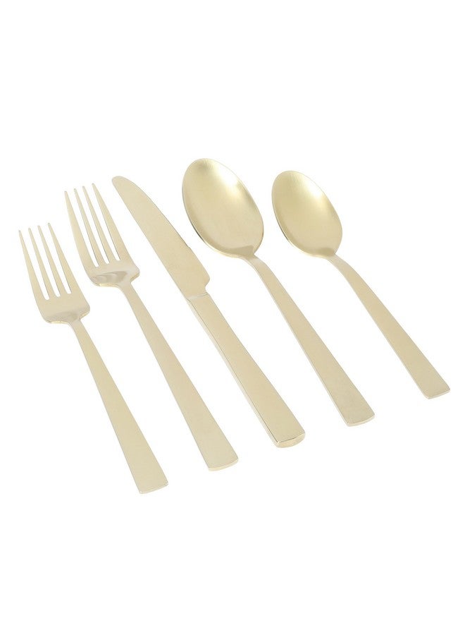 Gibson Elite Earlston 20-Piece Flatware Silverware Set - Stainless Steel Utensils - Forks, Spoons, Knives - Service for 4 - Matte Champagne Gold - Image 1