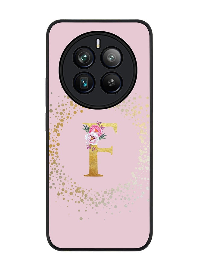 Stylizedd Rugged Black edge case for Realme 12 Pro / Realme 12 Pro Plus 5G, Slim fit Custom Monogram Initial Letter Floral Pattern Alphabet-F (Pink ) - Image 1