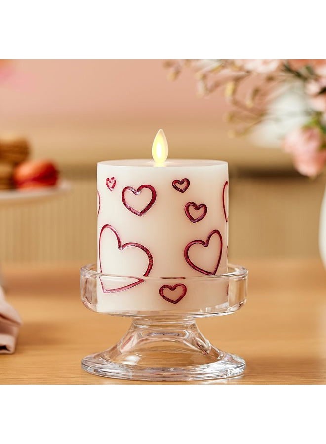 LUMINARA Pearl Ivory Flameless Moving Flame Candle Debossed Hearts Pillar with Metallic Raspberry Hearts Flameless LED Candle 3.4" x 4.5" - Image 2
