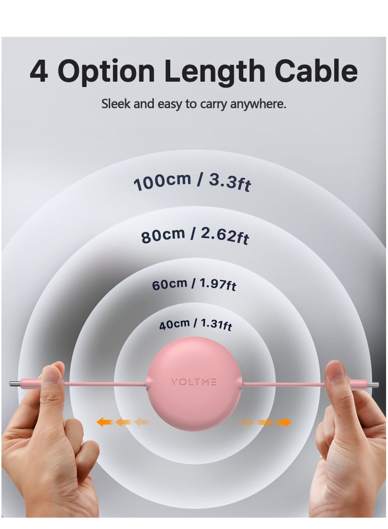VOLTME 60W 3A Retractable Type C Cable with Power Delivery (PD) & E-Marker Chip (1m, 3ft) – Fast Charging & Data Sync USB-C to USB-C Cord Compatible with iPhone Air, 17/17 Pro/17 Pro Max, iPhone 16/16 Pro/16 Pro Max, iPhone 15 Series, iPad Pro M4, iPad Air M2, MacBook Pro/Air M3, Galaxy S25/S24 Ultra, Pixel 9 Pro, Huawei P60, Xiaomi 14, Steam Deck, ASUS ROG Alien, Nintendo Switch, PS5 Controller, iPad Mini 6, USB C Earbuds, Power Banks – Pink - Image 3