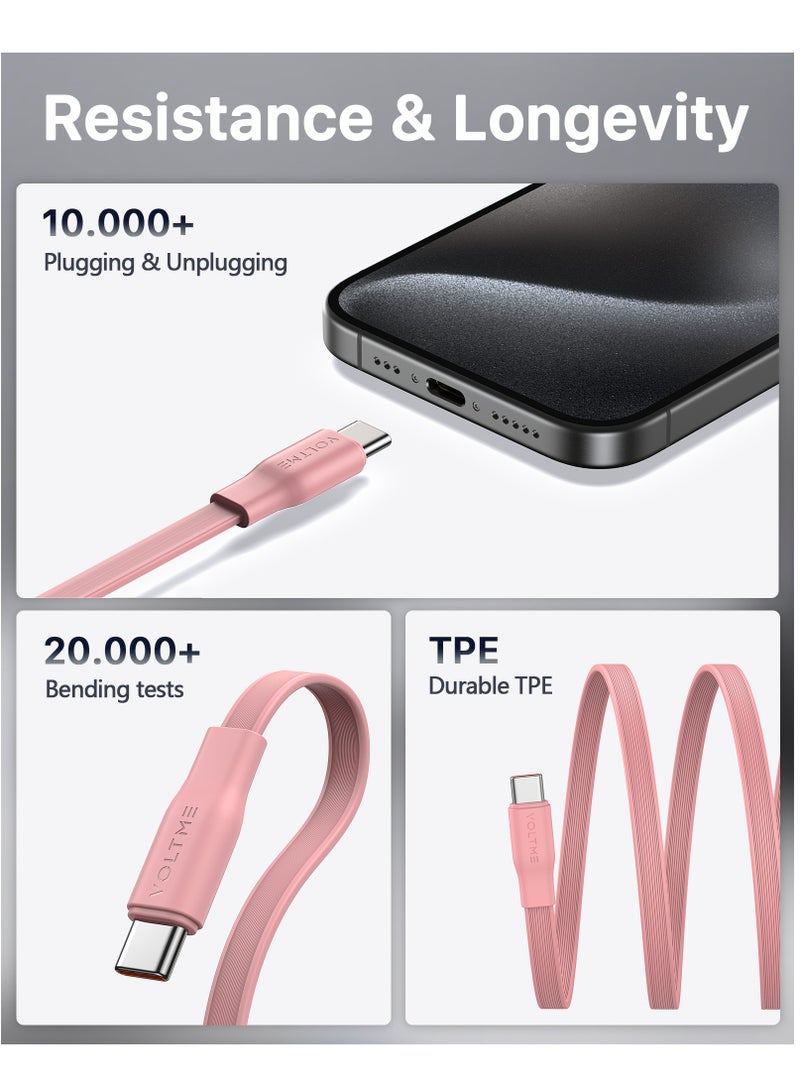 VOLTME 60W 3A Retractable Type C Cable with Power Delivery (PD) & E-Marker Chip (1m, 3ft) – Fast Charging & Data Sync USB-C to USB-C Cord Compatible with iPhone Air, 17/17 Pro/17 Pro Max, iPhone 16/16 Pro/16 Pro Max, iPhone 15 Series, iPad Pro M4, iPad Air M2, MacBook Pro/Air M3, Galaxy S25/S24 Ultra, Pixel 9 Pro, Huawei P60, Xiaomi 14, Steam Deck, ASUS ROG Alien, Nintendo Switch, PS5 Controller, iPad Mini 6, USB C Earbuds, Power Banks – Pink - Image 5