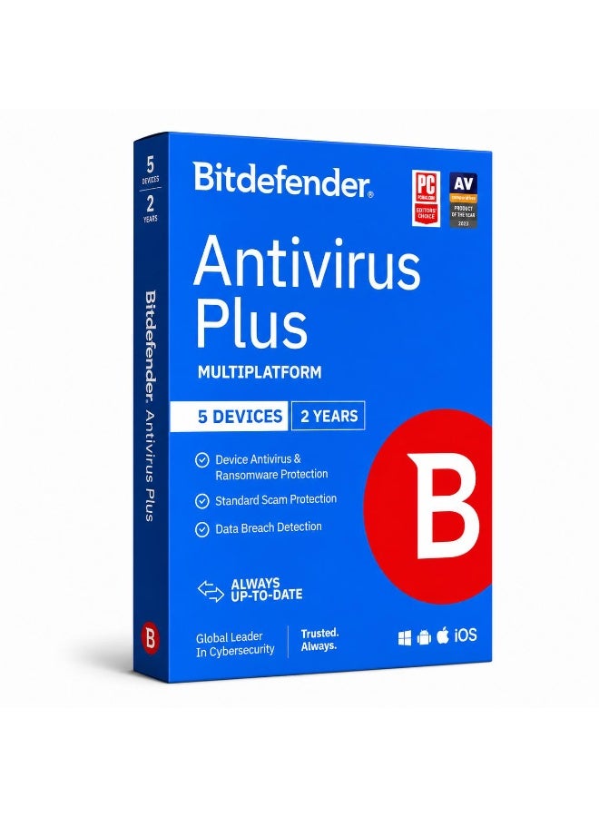 برنامج Bitdefender Antivirus Plus لخمسة أجهزة، سنتان، متعدد المنصات | برامج مكافحة الفيروسات والأمان | الشرق الأوسط