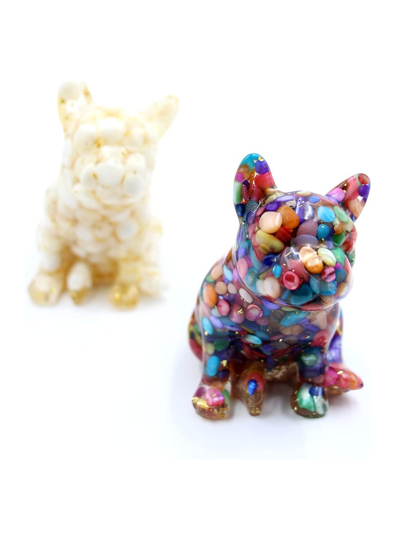 SOLARAE Natural Crystal Stone Dog Figurines, 2pcs Handcrafted Bulldog Epoxy Resin Figurines, Collectibles of Colorful Crystal Bulldog Ornaments, 3'' Gifts And Desktop Decoration for Interior Space and Reiki - Image 3