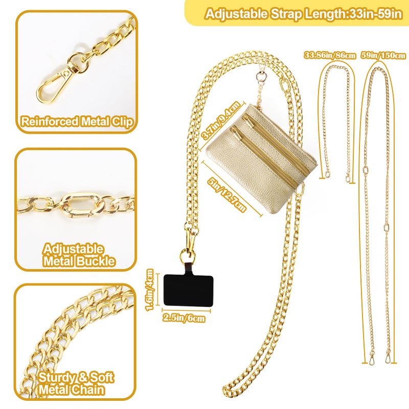 XANGNIER Clip and Go Strap for Phone with Wallet Crossbody, Phone Strap with Zippered Wallet, Adjustable Anti Theft Cellphone Lanyard for Women, Cellphone Chain Accessories,Chain Gold - Image 5