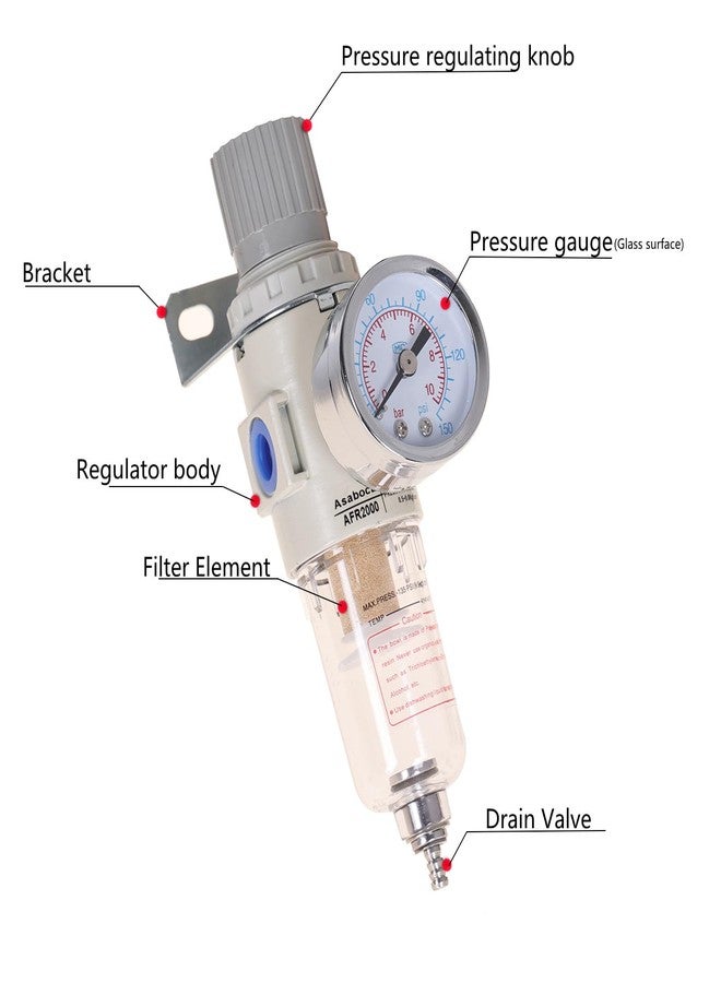 Asabocai 1/4"NPT Air Filter Regulator Combo Piggyback, Water-Trap Air Tool Compressor Filter with Gauge AFR2000 - Image 4