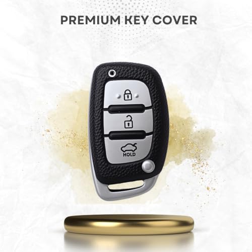 Keycept TPU Leather Key Cover Suitable for Hyundai Grand i10 Nios | Venue | i20 | Aura | Creta | Elantra 3 Button Smart Key. (Keychain 2, Silver) - Image 4
