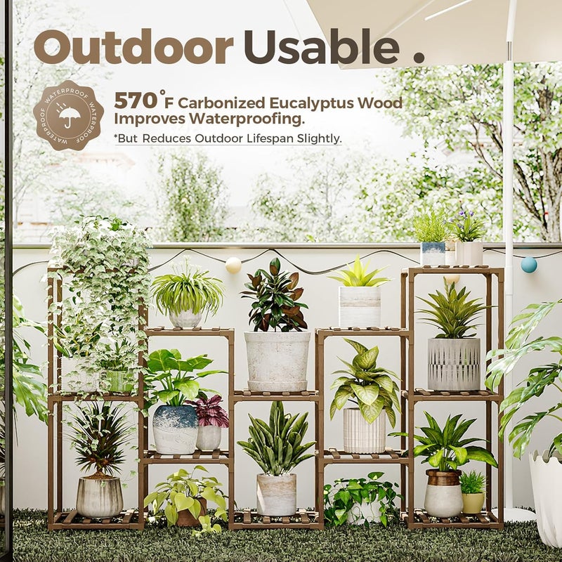 Bamworld Large Plant Shelf Outdoor Wood Plant Stand Large Rack for Living Room Patio, Balcony and Garden - Image 3