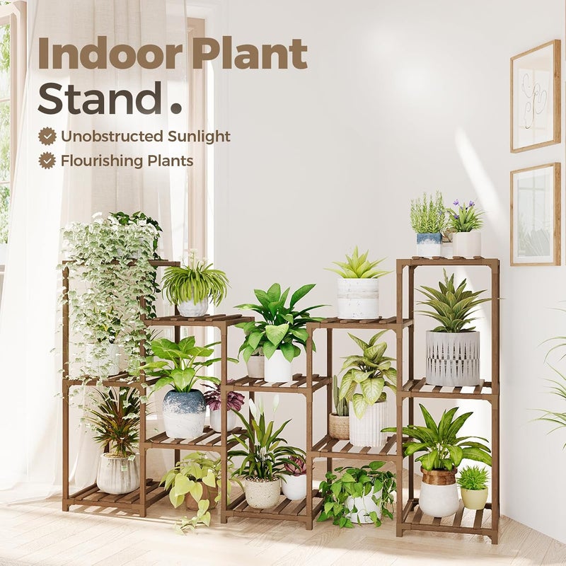Bamworld Large Plant Shelf Outdoor Wood Plant Stand Large Rack for Living Room Patio, Balcony and Garden - Image 2