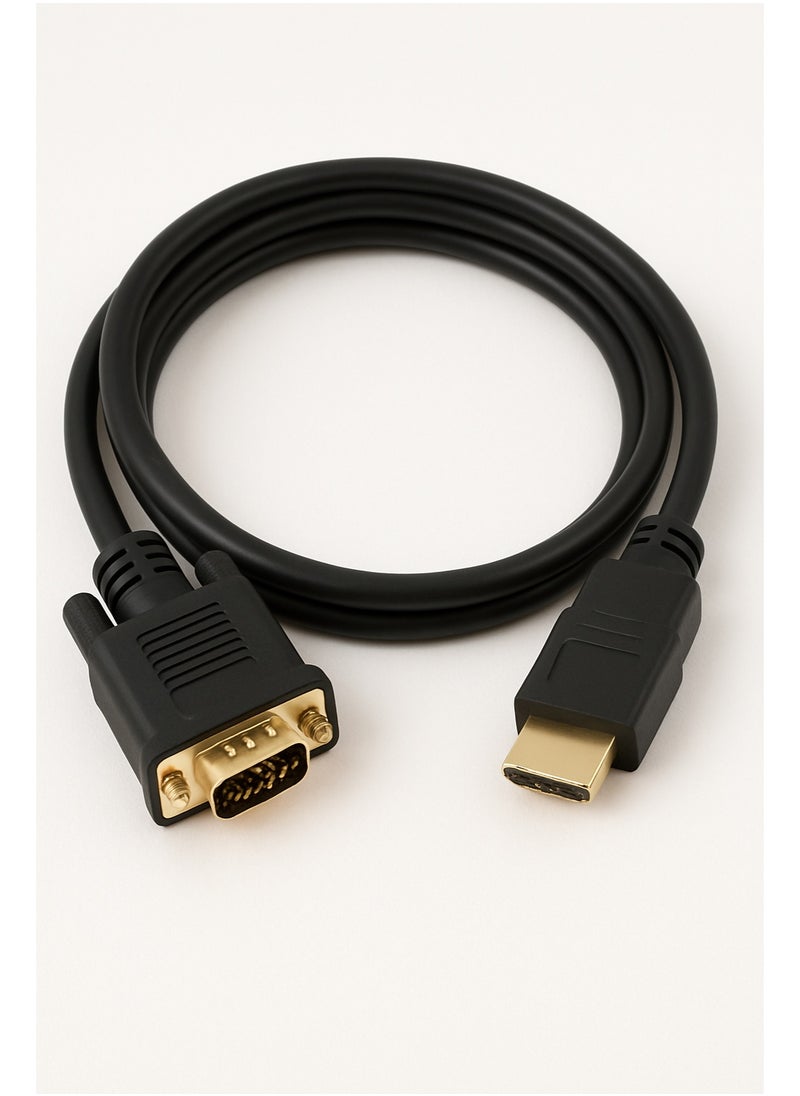 FUJISHKA VGA Male to HDMI Male Adapter Cable 1.8M – Black (One Direction: VGA to HDMI)  - Image 1