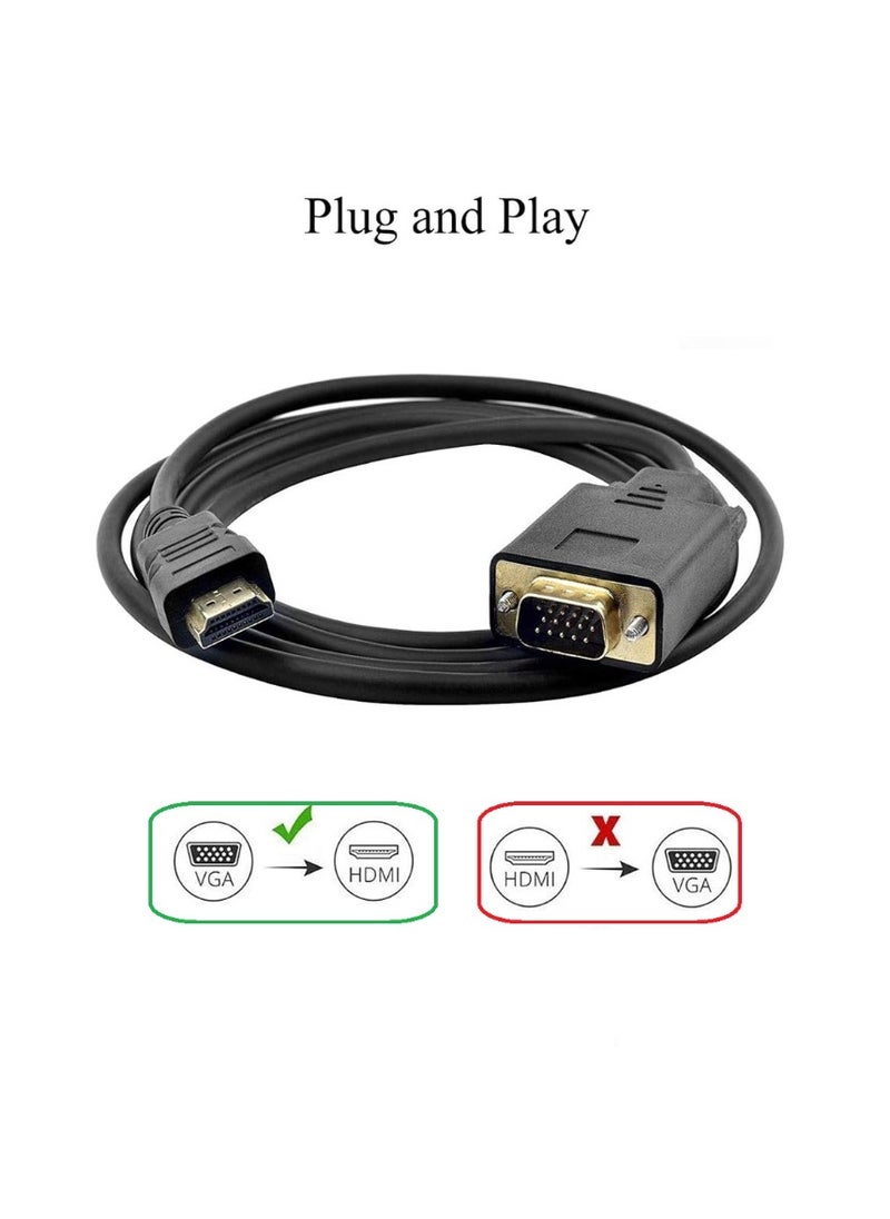 FUJISHKA VGA Male to HDMI Male Adapter Cable 1.8M – Black (One Direction: VGA to HDMI)  - Image 2