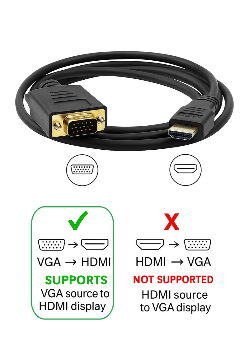 FUJISHKA VGA Male to HDMI Male Adapter Cable 1.8M – Black (One Direction: VGA to HDMI)  - Image 5