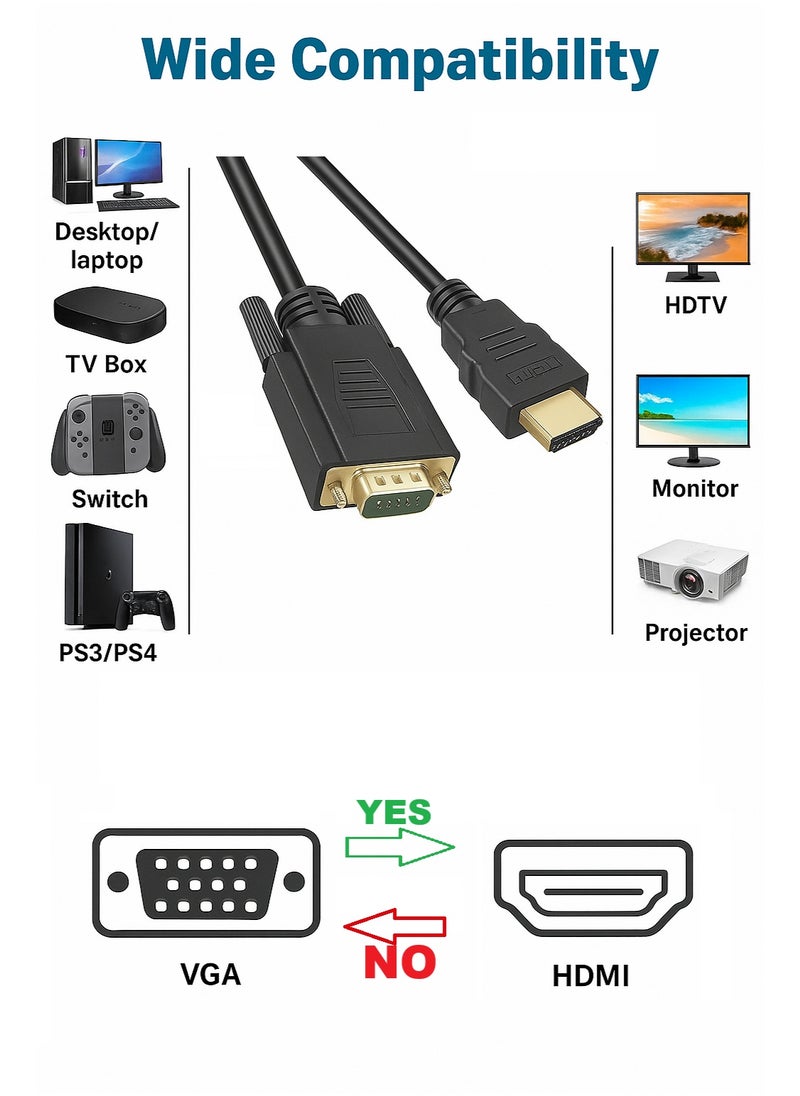 FUJISHKA VGA Male to HDMI Male Adapter Cable 1.8M – Black (One Direction: VGA to HDMI)  - Image 4