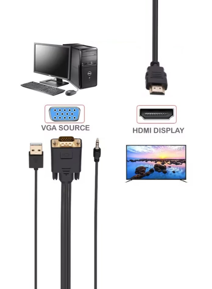 FUJISHKA VGA Male to HDMI Male Adapter Cable 1.8M – Black (One Direction: VGA to HDMI) - Image 5