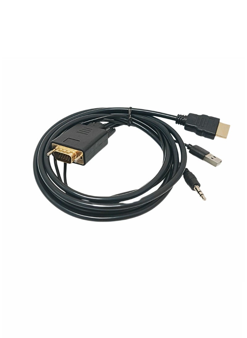 فوجيشكا كيبل محول VGA ذكر إلى HDMI ذكر بطول 1.8 متر مع USB للطاقة ومدخل صوت 3.5 مم – اتجاه واحد (VGA إلى HDMI) - Image 3
