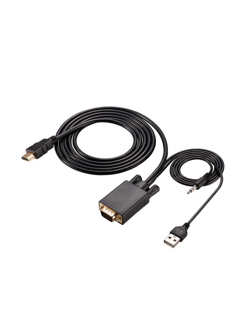 فوجيشكا كيبل محول VGA ذكر إلى HDMI ذكر بطول 1.8 متر مع USB للطاقة ومدخل صوت 3.5 مم – اتجاه واحد (VGA إلى HDMI) - Image 4