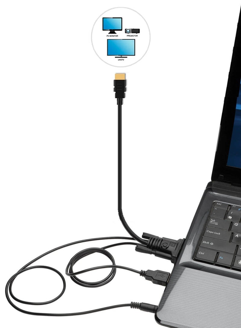 فوجيشكا كيبل محول VGA ذكر إلى HDMI ذكر بطول 1.8 متر مع USB للطاقة ومدخل صوت 3.5 مم – اتجاه واحد (VGA إلى HDMI) - Image 5
