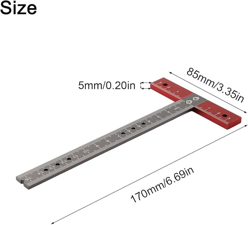 مسطرة مربعة من سبائك الألومنيوم على شكل حرف T 6 بوصة 90 درجة أداة قياس للنجارة DIY - Image 3
