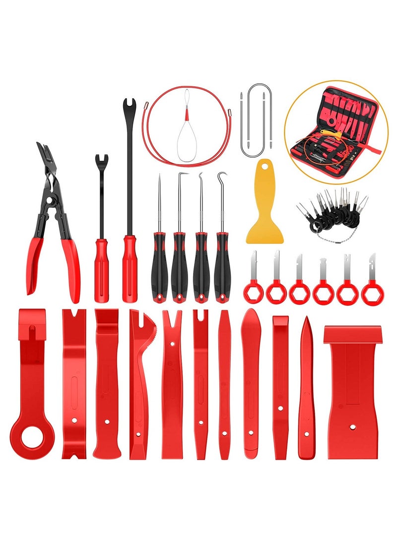 Excefore 40Pcs Trim Removal Tool, Auto Terminal Removal Key Tool, Auto Clip Pliers Stereo Removal Tools, Car Upholstery Repair Removal Kit, Precision Hook and Pick Set,Wiring Threader, Car Film Scraper - Image 1