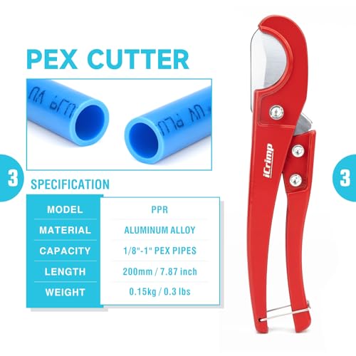 IWISS iCrimp Ratcheting Pex Expansion Tool Kit Auto Rotation PEX-a Tubing Expander, with 1/2'', 3/4'', 1'' ProPEX Expansion Heads and PEX Tubing Cutter - Image 4