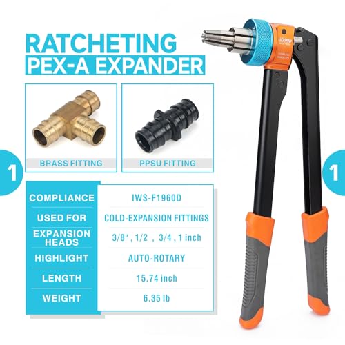 IWISS iCrimp Ratcheting Pex Expansion Tool Kit Auto Rotation PEX-a Tubing Expander, with 1/2'', 3/4'', 1'' ProPEX Expansion Heads and PEX Tubing Cutter - Image 2